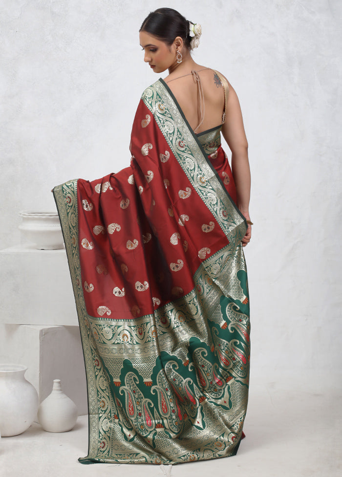 Maroon Dupion Silk Saree With Blouse Piece - Indian Silk House Agencies