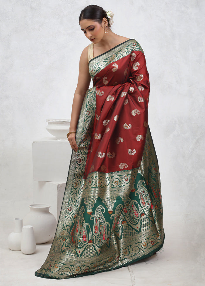 Maroon Dupion Silk Saree With Blouse Piece - Indian Silk House Agencies