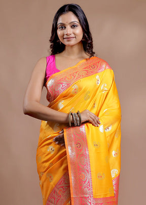 Yellow Dupion Silk Saree With Blouse Piece - Indian Silk House Agencies