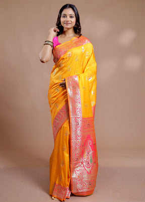 Yellow Dupion Silk Saree With Blouse Piece - Indian Silk House Agencies