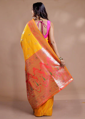 Yellow Dupion Silk Saree With Blouse Piece - Indian Silk House Agencies