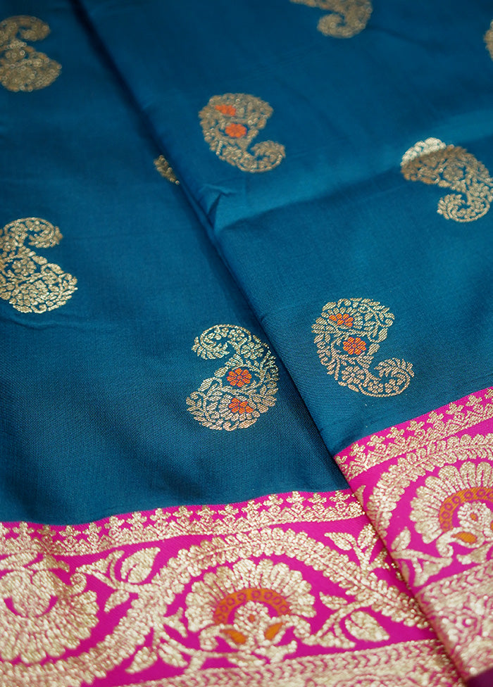 Blue Dupion Silk Saree With Blouse Piece - Indian Silk House Agencies