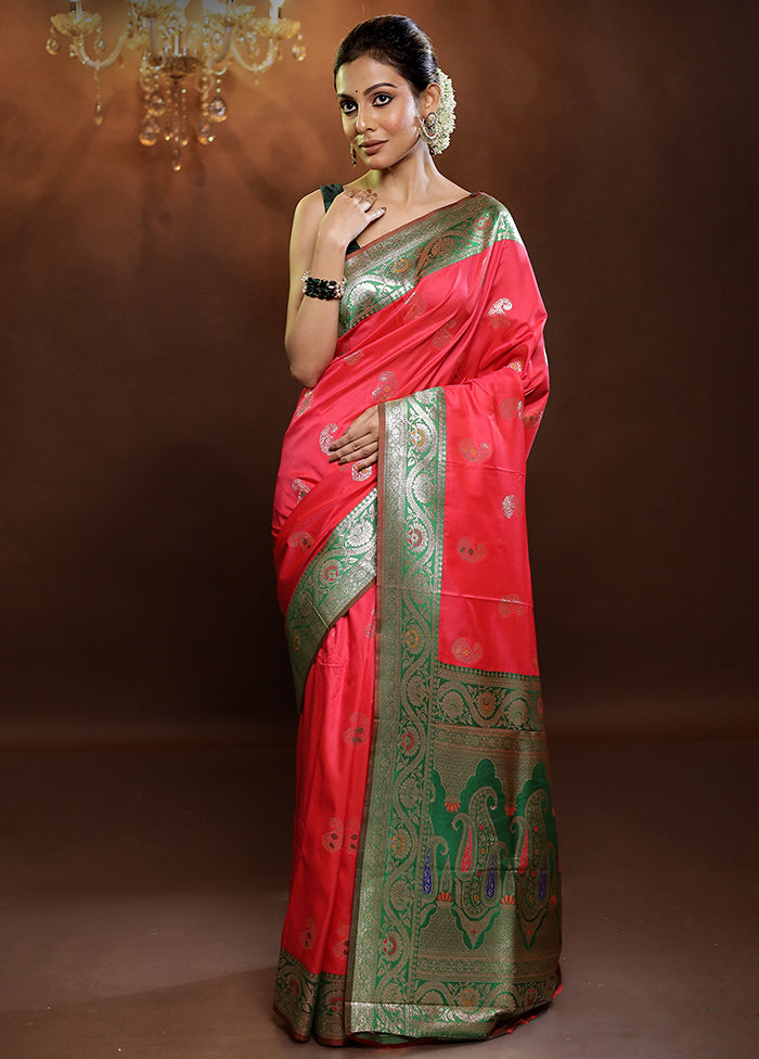 Pink Dupion Silk Saree With Blouse Piece