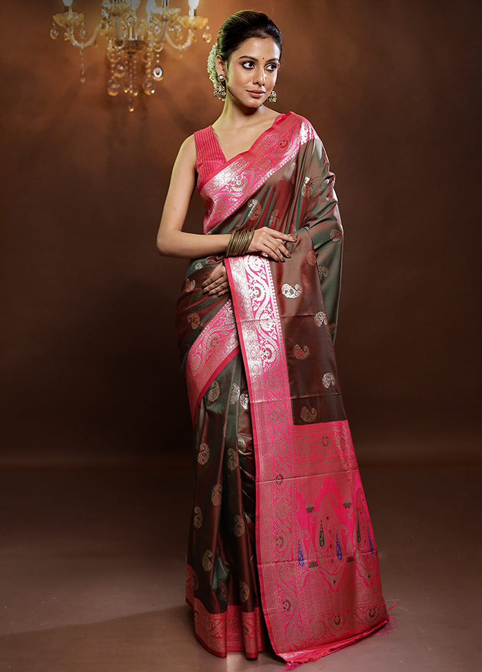 Green Dupion Silk Saree With Blouse Piece - Indian Silk House Agencies