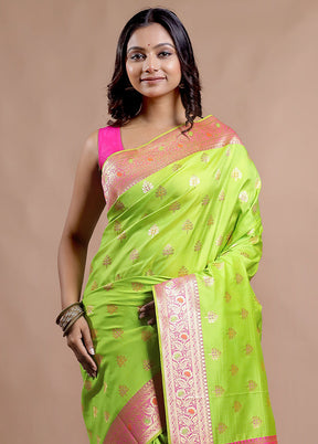 Green Dupion Silk Saree With Blouse Piece - Indian Silk House Agencies