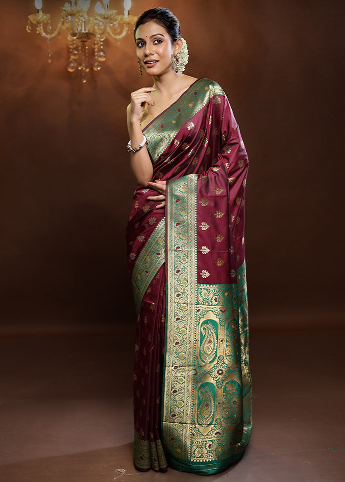 Maroon Dupion Silk Saree With Blouse Piece