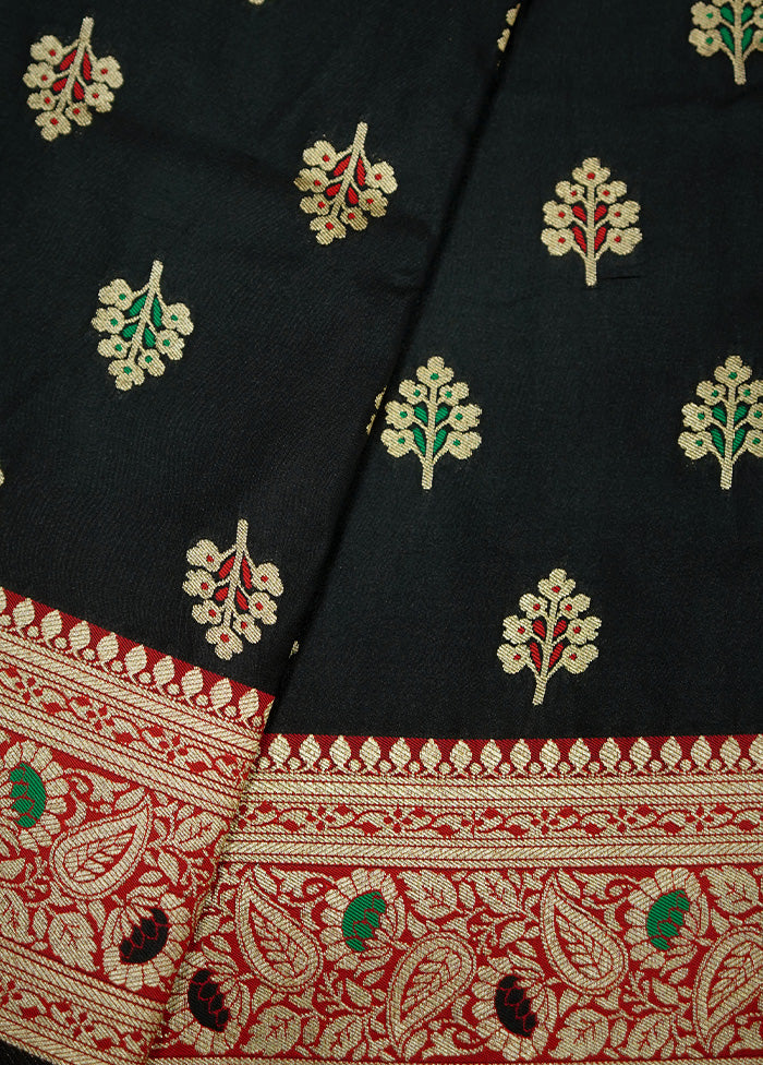 Black Dupion Silk Saree With Blouse Piece - Indian Silk House Agencies