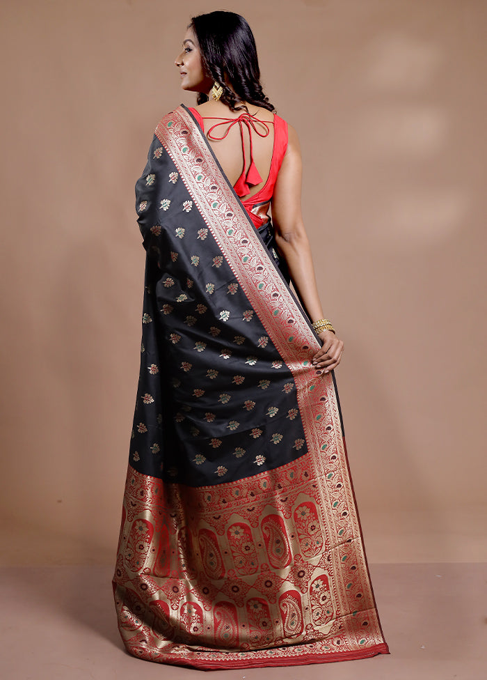 Black Dupion Silk Saree With Blouse Piece - Indian Silk House Agencies