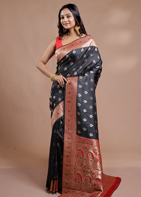 Black Dupion Silk Saree With Blouse Piece - Indian Silk House Agencies