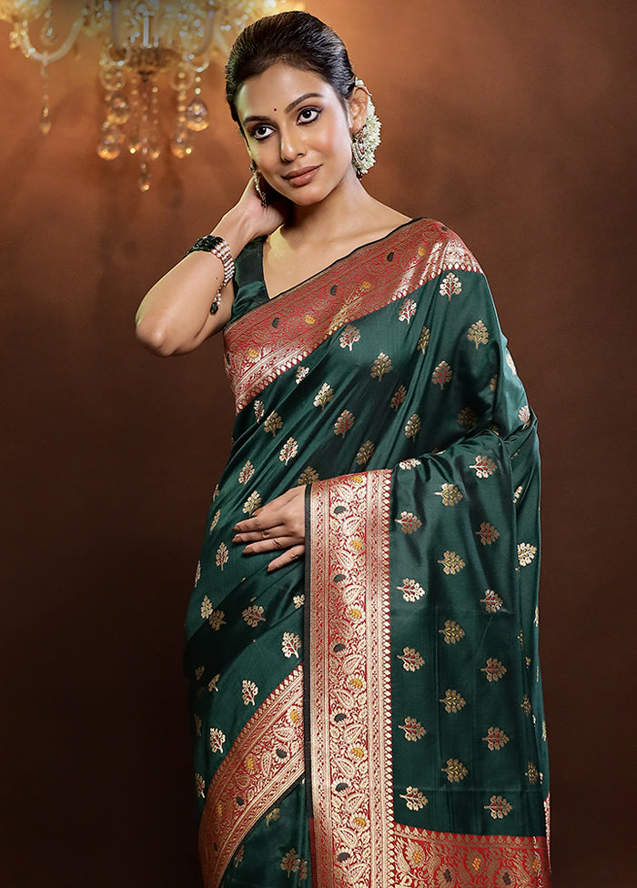 Green Dupion Silk Saree With Blouse Piece