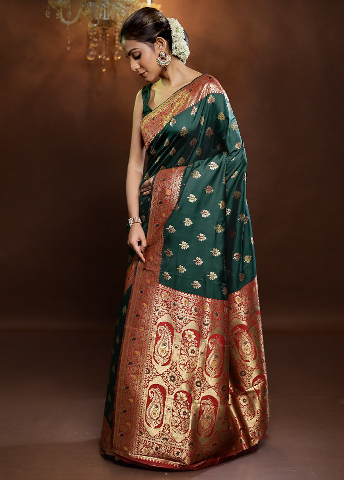 Green Dupion Silk Saree With Blouse Piece