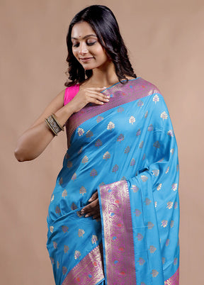 Blue Dupion Silk Saree With Blouse Piece - Indian Silk House Agencies