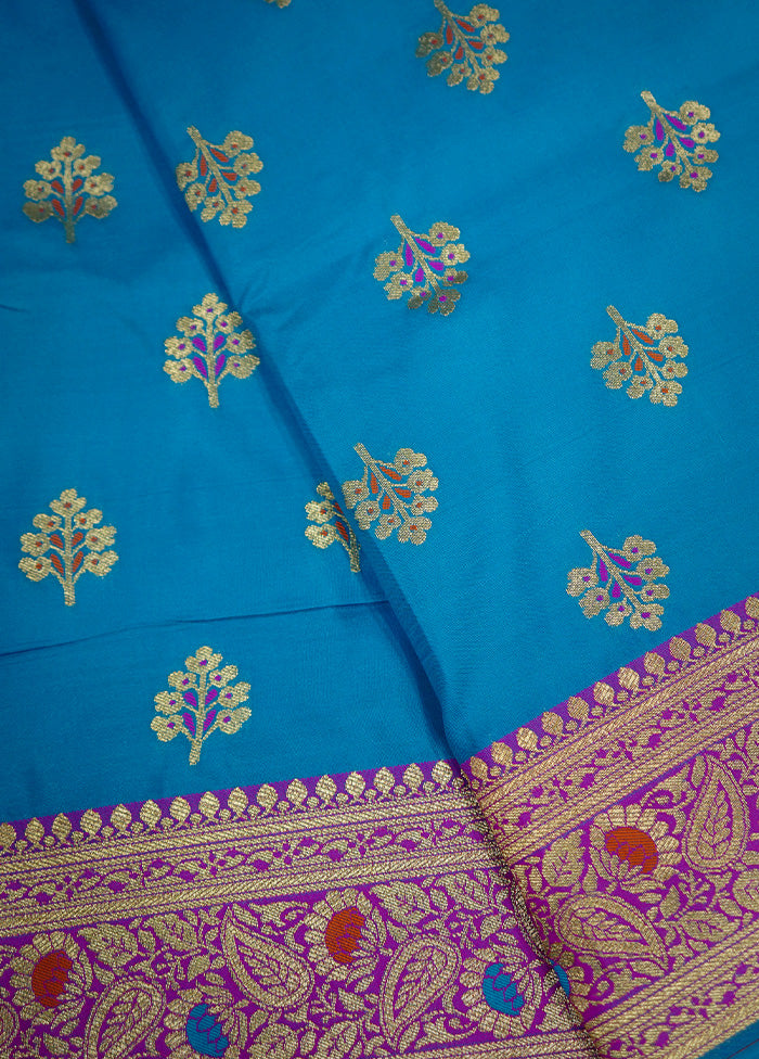 Blue Dupion Silk Saree With Blouse Piece - Indian Silk House Agencies