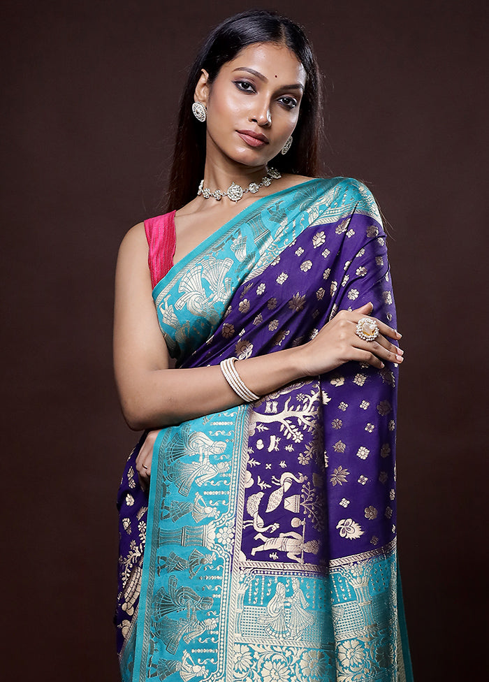 Purple Dupion Silk Saree Without Blouse Piece - Indian Silk House Agencies