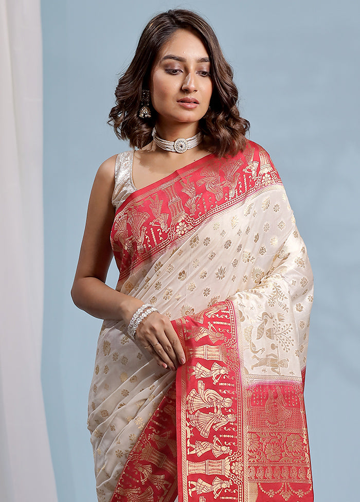 Cream Dupion Silk Saree With Blouse Piece - Indian Silk House Agencies