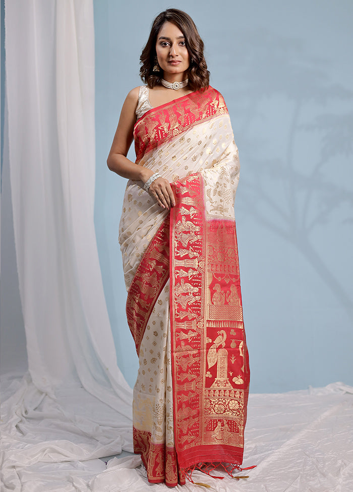 Cream Dupion Silk Saree With Blouse Piece - Indian Silk House Agencies