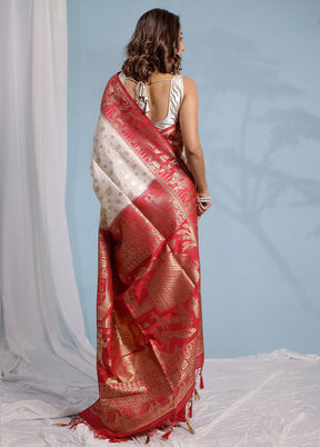 Cream Dupion Silk Saree With Blouse Piece - Indian Silk House Agencies