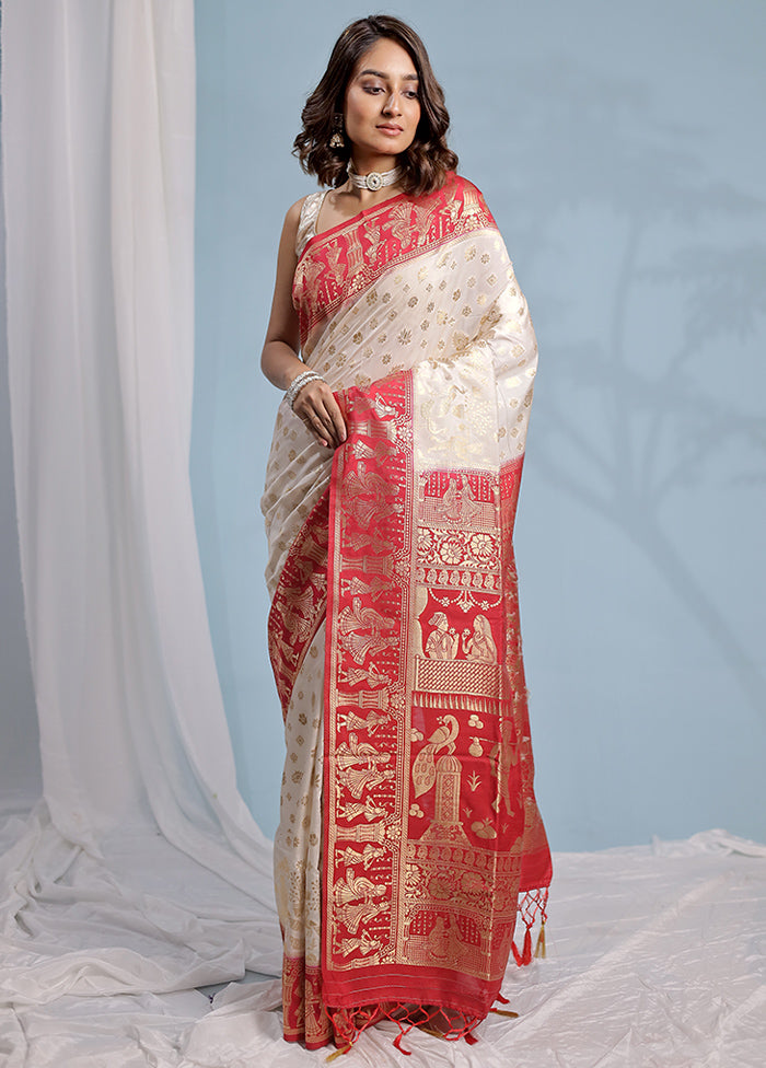 Cream Dupion Silk Saree With Blouse Piece - Indian Silk House Agencies