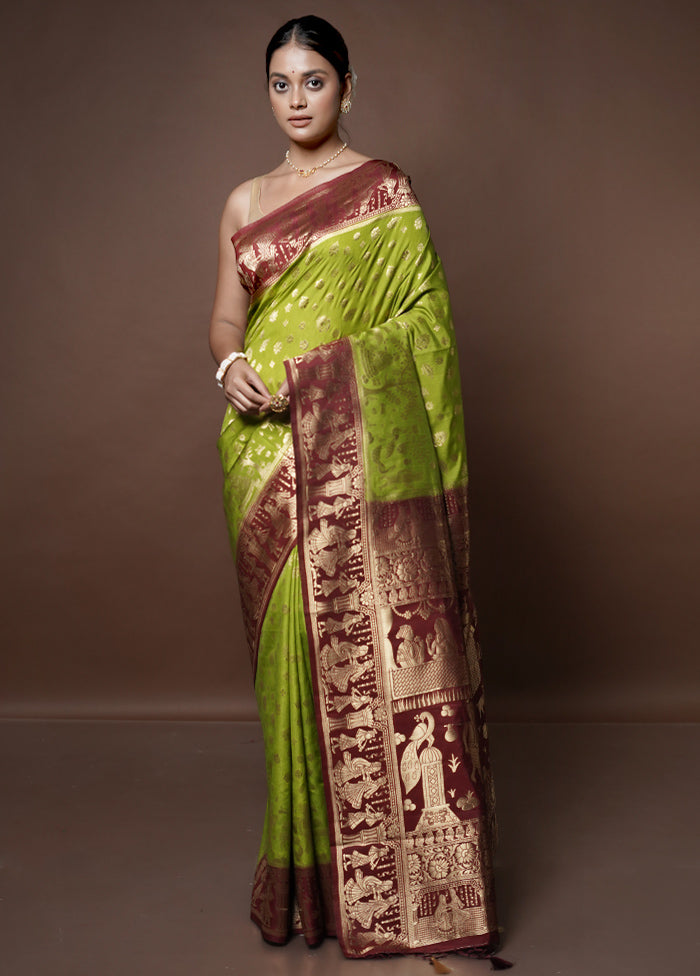 Green Dupion Silk Saree With Blouse Piece