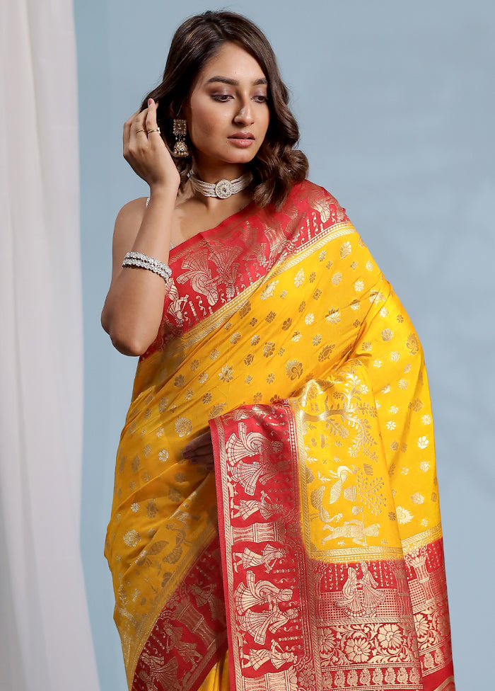 Yellow Dupion Silk Saree With Blouse Piece - Indian Silk House Agencies