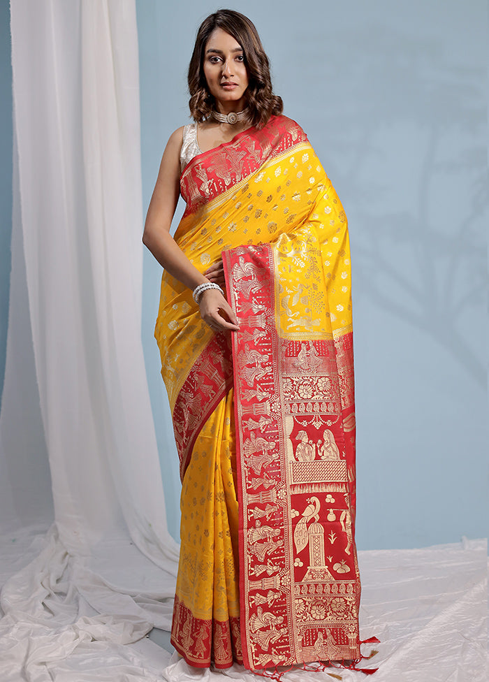 Yellow Dupion Silk Saree With Blouse Piece - Indian Silk House Agencies