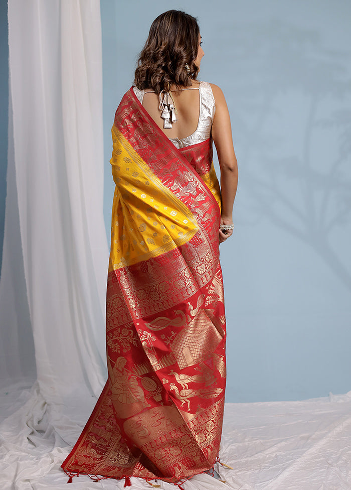 Yellow Dupion Silk Saree With Blouse Piece - Indian Silk House Agencies