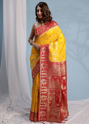 Yellow Dupion Silk Saree With Blouse Piece - Indian Silk House Agencies