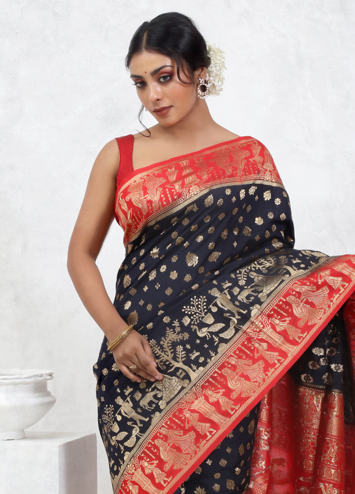 Black Dupion Silk Saree With Blouse Piece