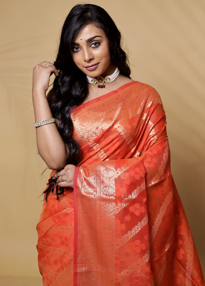 Rust Cotton Saree Without Blouse Piece - Indian Silk House Agencies