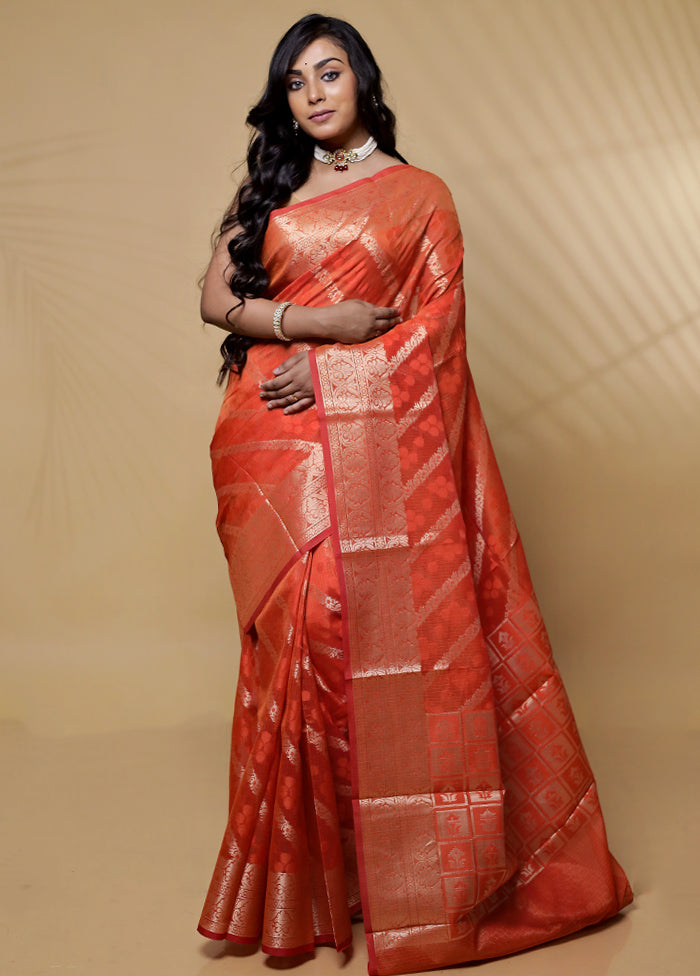 Rust Cotton Saree Without Blouse Piece - Indian Silk House Agencies