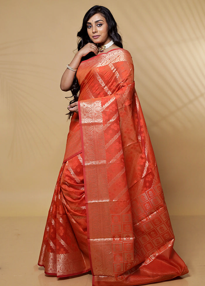 Rust Cotton Saree Without Blouse Piece - Indian Silk House Agencies