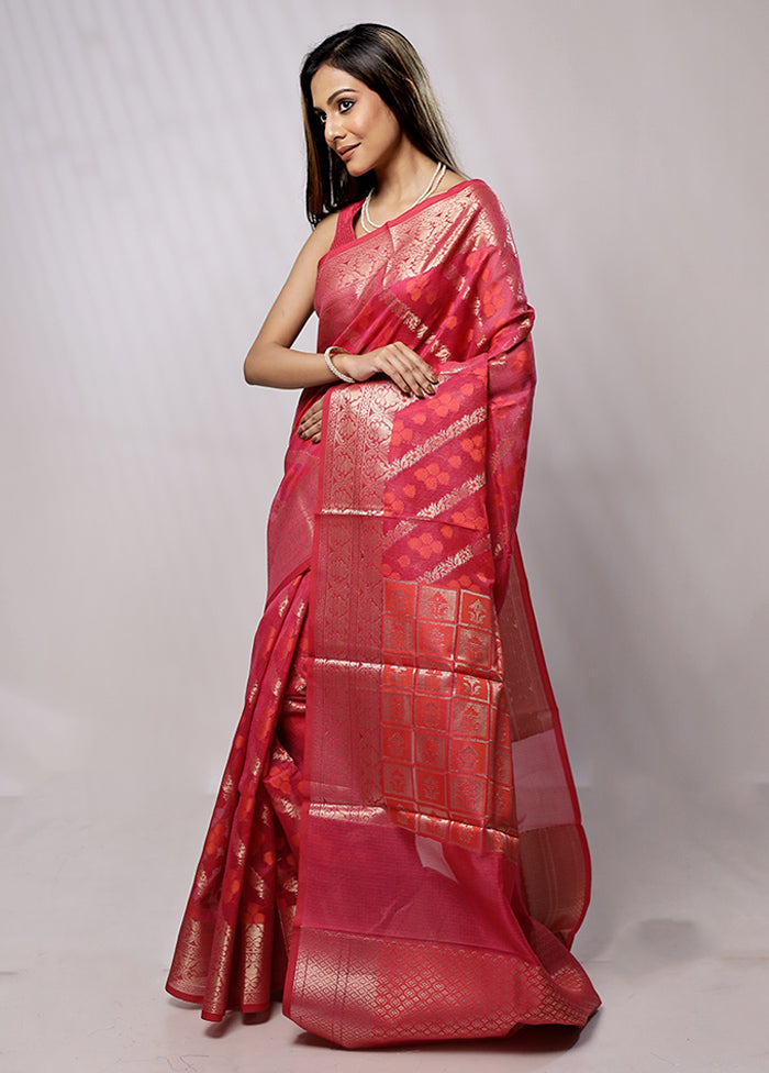 Pink Cotton Saree With Blouse Piece