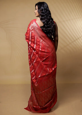 Red Cotton Saree Without Blouse Piece - Indian Silk House Agencies