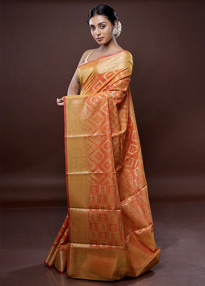 Rust Cotton Saree Without Blouse Piece - Indian Silk House Agencies