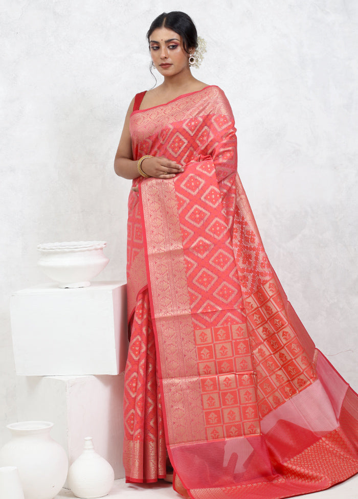 Pink Kota Cotton Saree With Blouse Piece