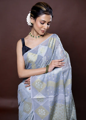 Grey Kora Silk Saree Without Blouse Piece - Indian Silk House Agencies