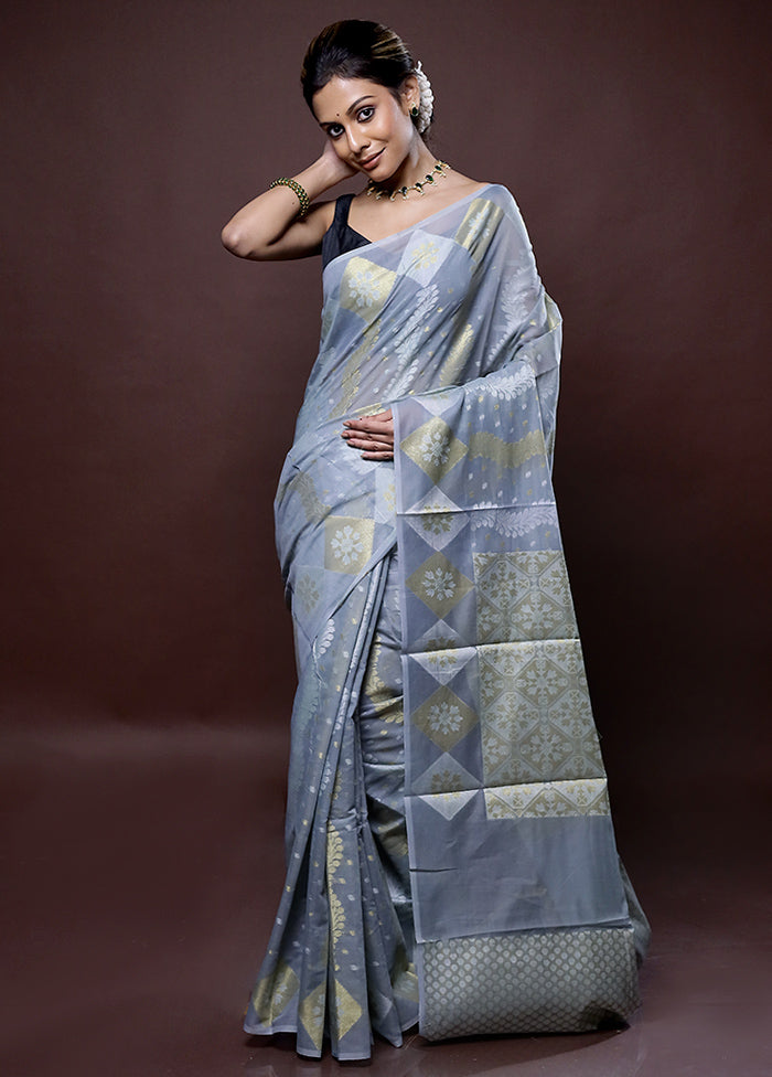 Grey Kora Silk Saree Without Blouse Piece - Indian Silk House Agencies