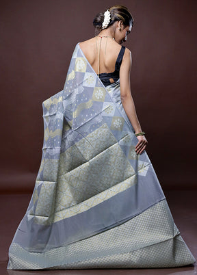 Grey Kora Silk Saree Without Blouse Piece - Indian Silk House Agencies