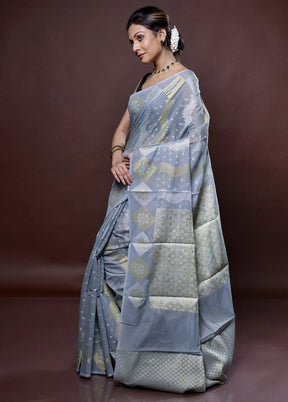 Grey Kora Silk Saree Without Blouse Piece - Indian Silk House Agencies