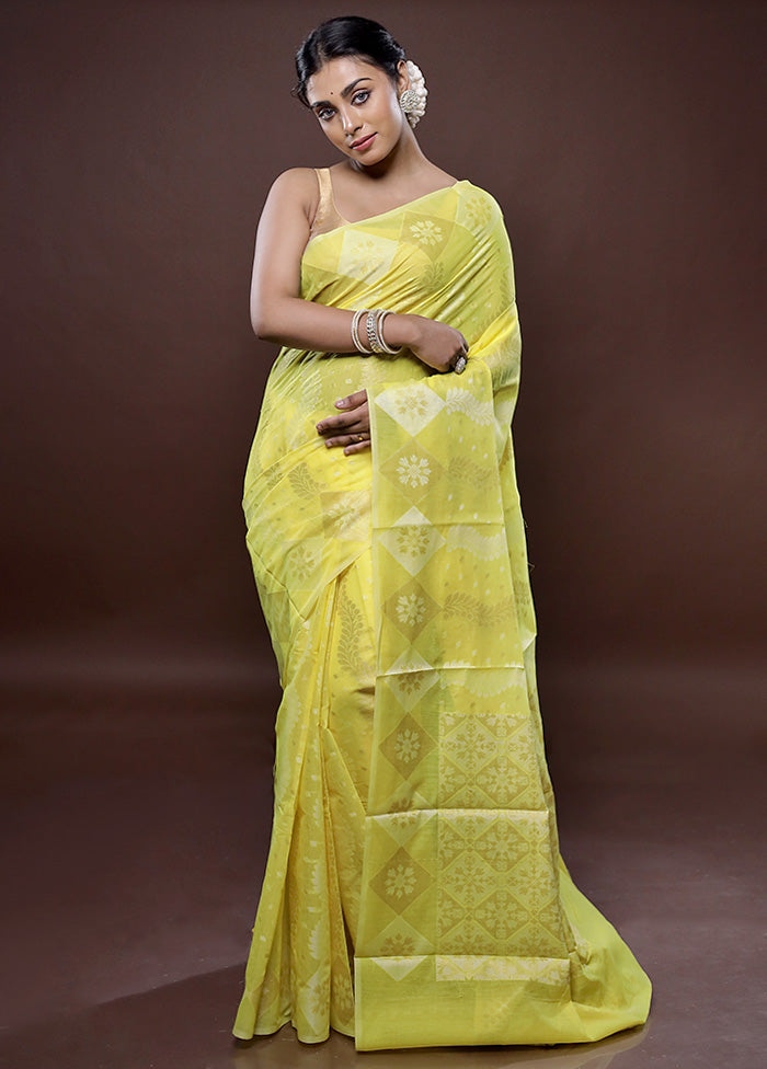 Yellow Kora Silk Saree Without Blouse Piece - Indian Silk House Agencies