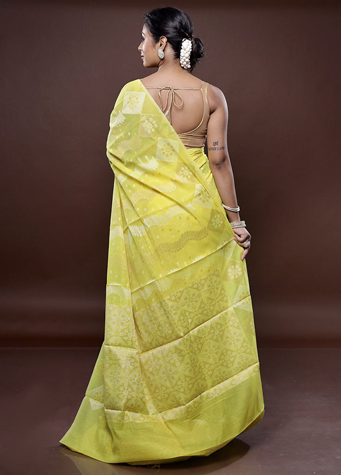 Yellow Kora Silk Saree Without Blouse Piece - Indian Silk House Agencies