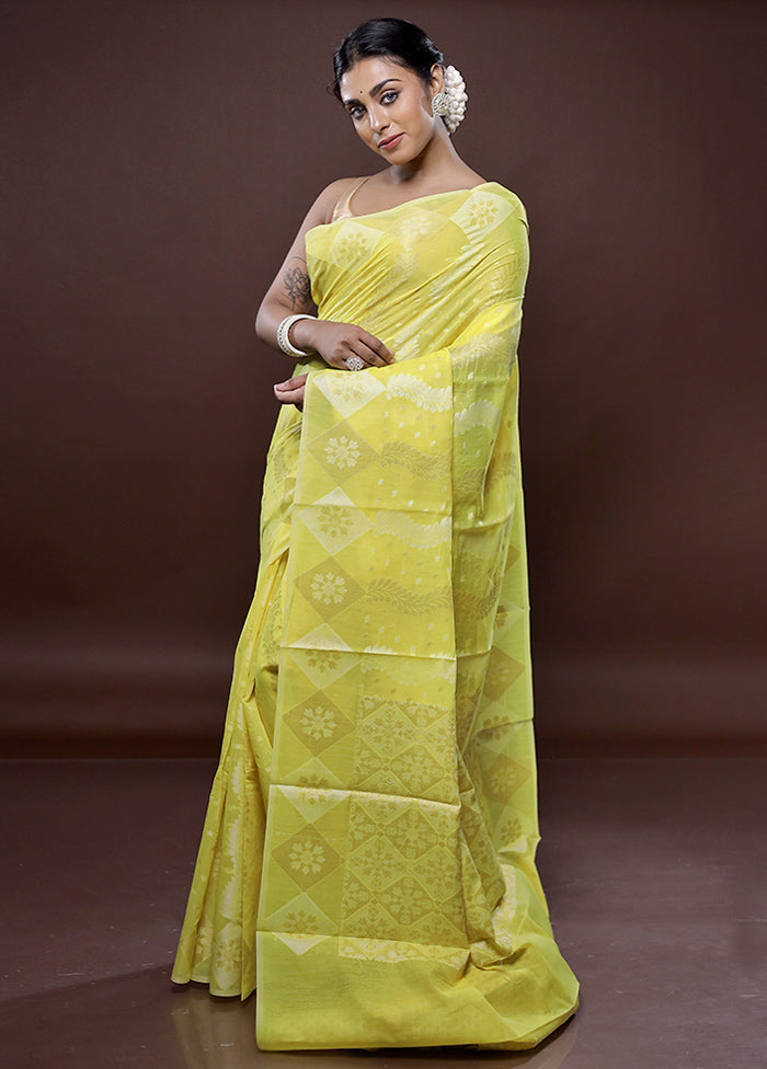 Yellow Kora Silk Saree Without Blouse Piece - Indian Silk House Agencies