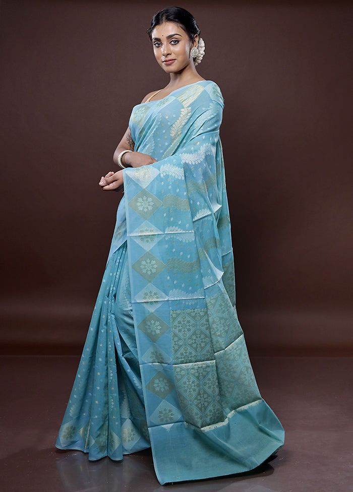 Blue Kora Silk Saree Without Blouse Piece - Indian Silk House Agencies