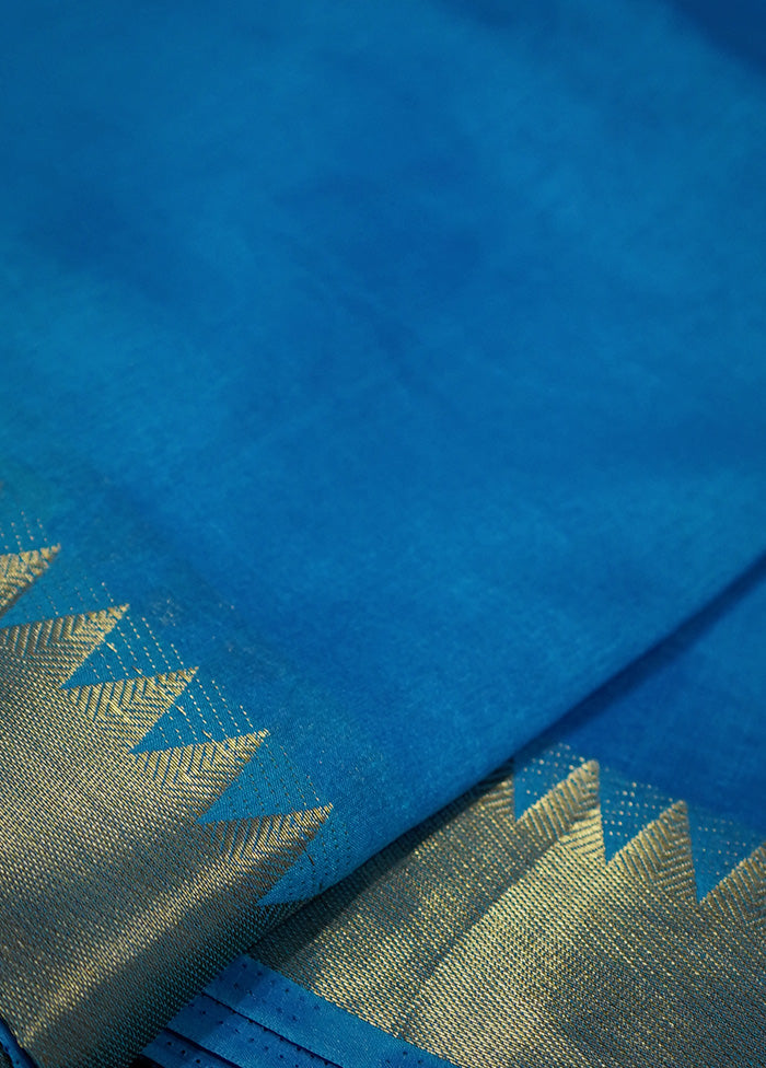 Blue Dupion Silk Saree With Blouse Piece - Indian Silk House Agencies