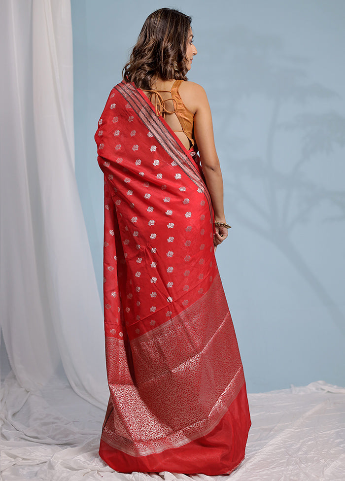 Red Dupion Silk Saree With Blouse Piece - Indian Silk House Agencies