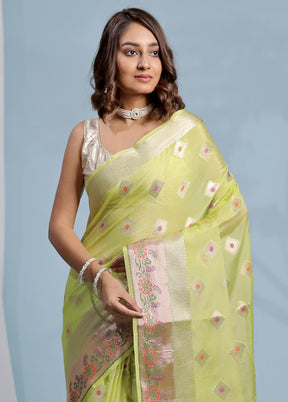 Green Dupion Silk Saree With Blouse Piece - Indian Silk House Agencies