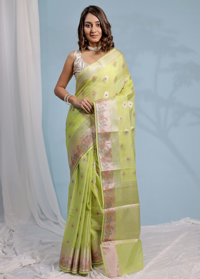 Green Dupion Silk Saree With Blouse Piece - Indian Silk House Agencies