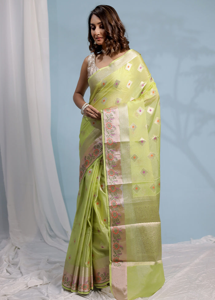 Green Dupion Silk Saree With Blouse Piece - Indian Silk House Agencies