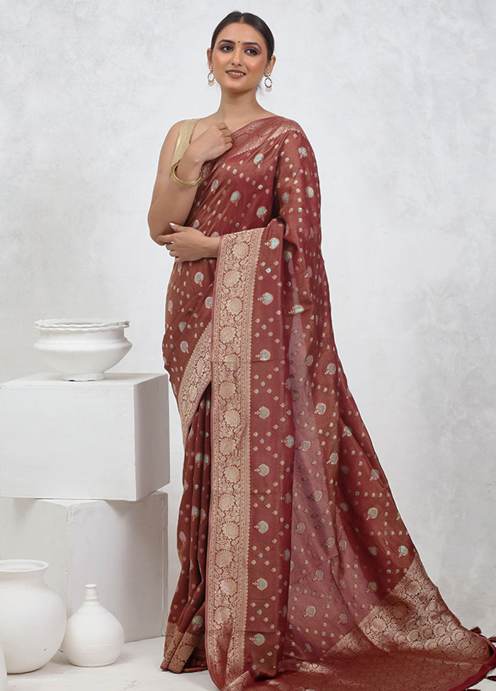 Brown Tissue Silk Saree With Blouse Piece - Indian Silk House Agencies