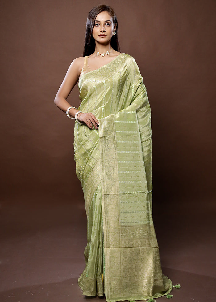 Green Tissue Silk Saree With Blouse Piece